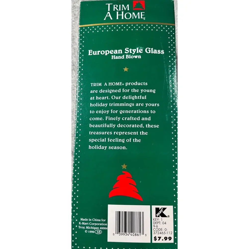 Trim A‎ Home European Style Glass Hand Blown Santa Christmas Ornament Blue 1996